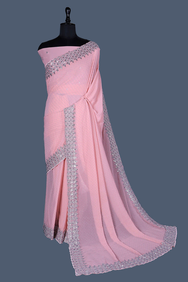 Color Pink embellished saree in georgette