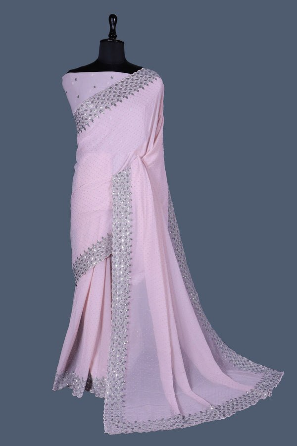 Millenial Pink embellished saree in georgette