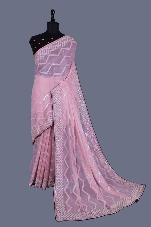 Old Rose Shimmer saree with Contrast Blouse