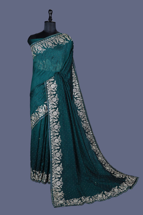 Ivy Green saree in Vichitra with Siroski work