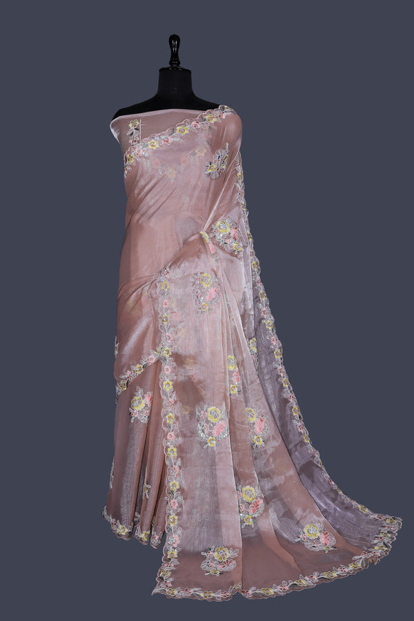 Dusty Purple saree in Burberry with colour full thread border work