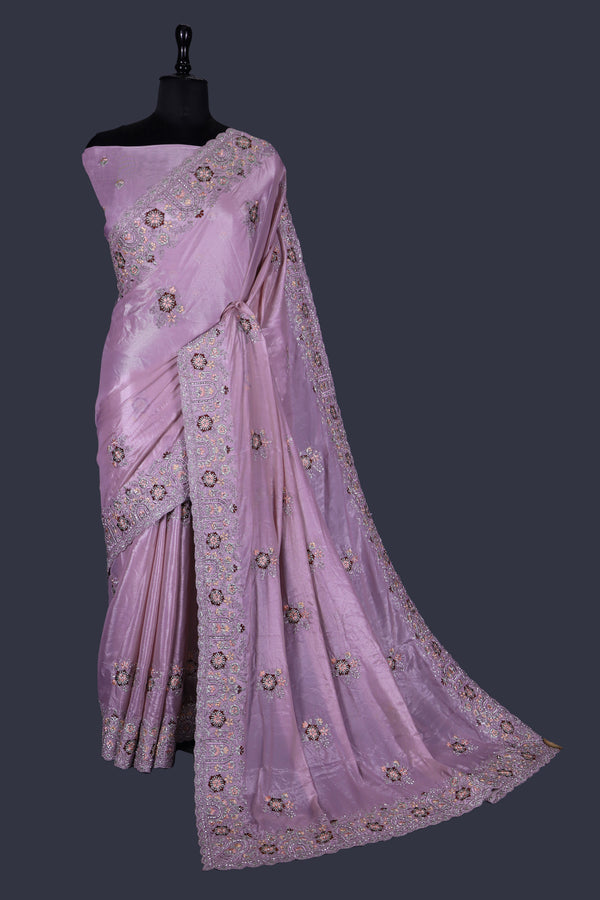 Orchid Purple saree in Fancy Fabric with Embroidery work with Jarkan Work.